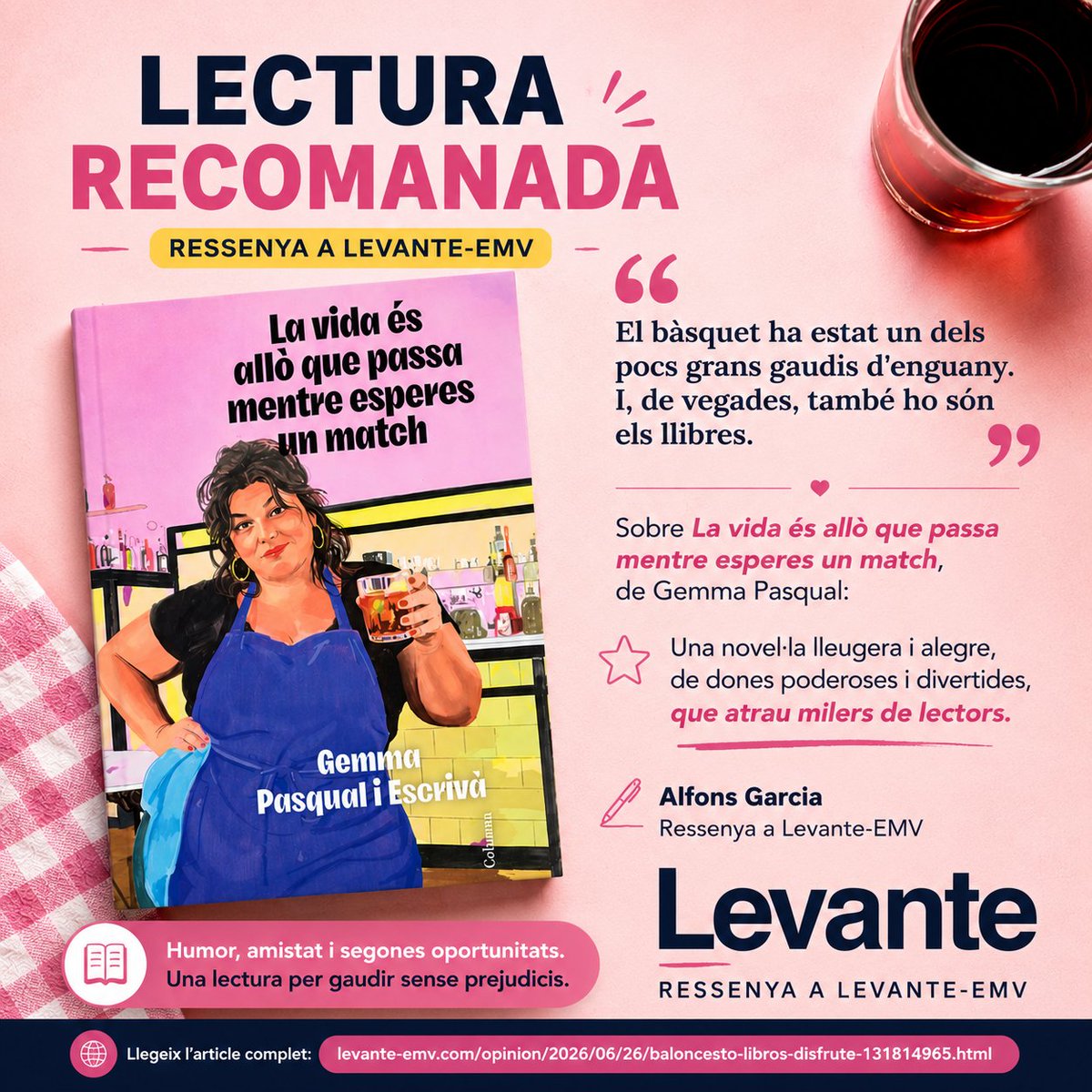 GemmaPasqual's tweet photo. Una alegria trobar avui aquesta recomanació d'@alfons_garcia69 a @levante_emv sobre 'La vida és allò que passa mentre esperes un match' @columnaedicions @Grup62. Moltíssimes gràcies! 💜💜💜
https://t.co/wZW3BXBgcF https://t.co/QCEGZLu3f6