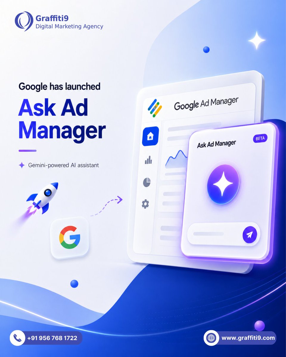 Graffiti9Agency's tweet photo. 🚀 Google’s new Ask Ad Manager brings Gemini-powered AI into publisher ad operations.
It helps publishers troubleshoot ad delivery, create reports, analyze inventory, and navigate Google Ad Manager faster.
Follow Graffiti9 for more digital marketing updates.
#GoogleAdManager https://t.co/EUuKEG7yGg