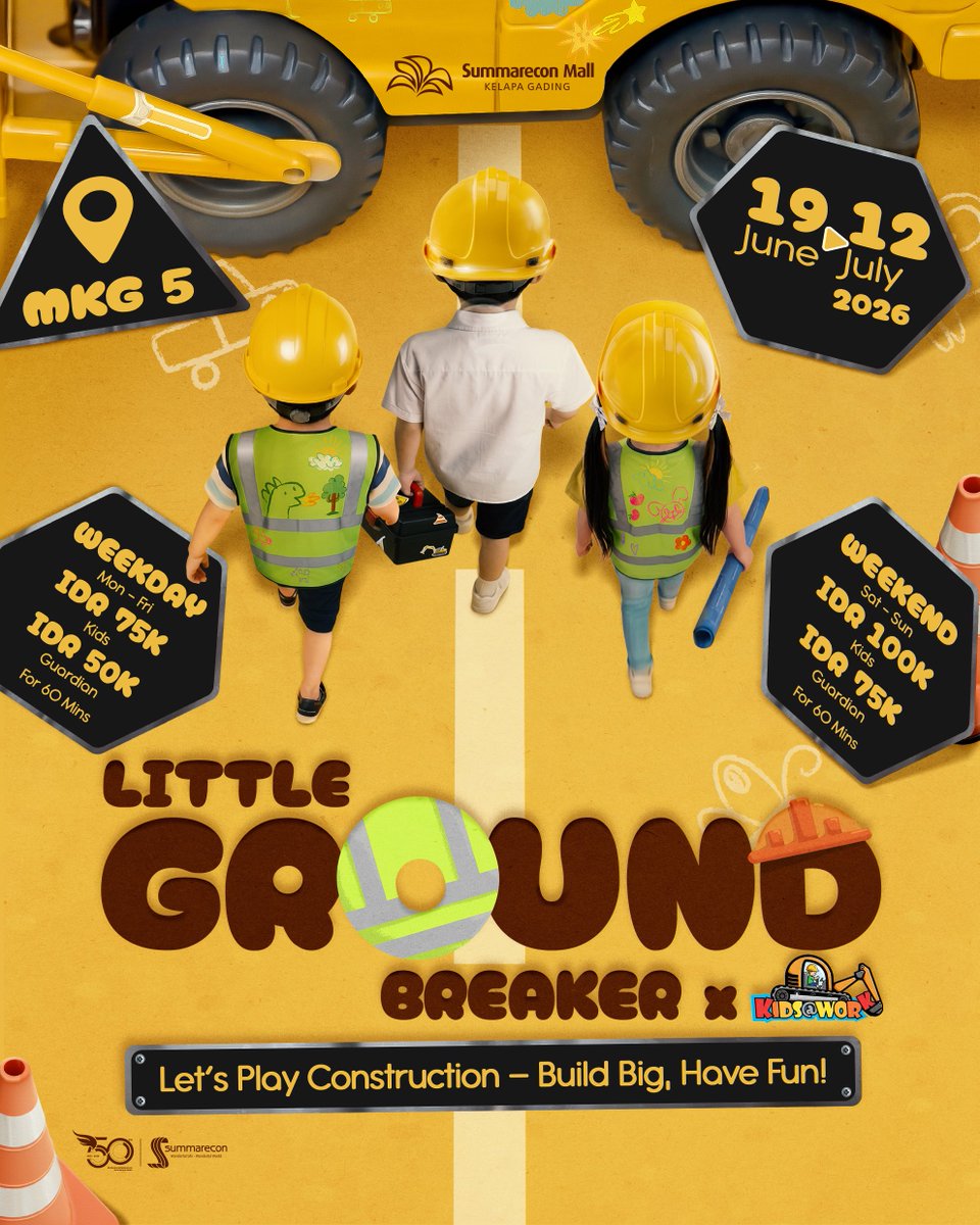 OfficialRCTI's tweet photo. Little Ground Breaker x Kids@Work is coming to MKG!
Si kecil bisa bermain, belajar, dan berkreasi layaknya pekerja konstruksi sungguhan!
️ 19 June – 12 July 2026
📍 Atrium 9, Summarecon Mall Kelapa Gading 5
Saatnya bangun petualangan seru penuh imajinasi! 🚜
#MKGLaPiazza
IG STORY mention @MKGLaPiazza