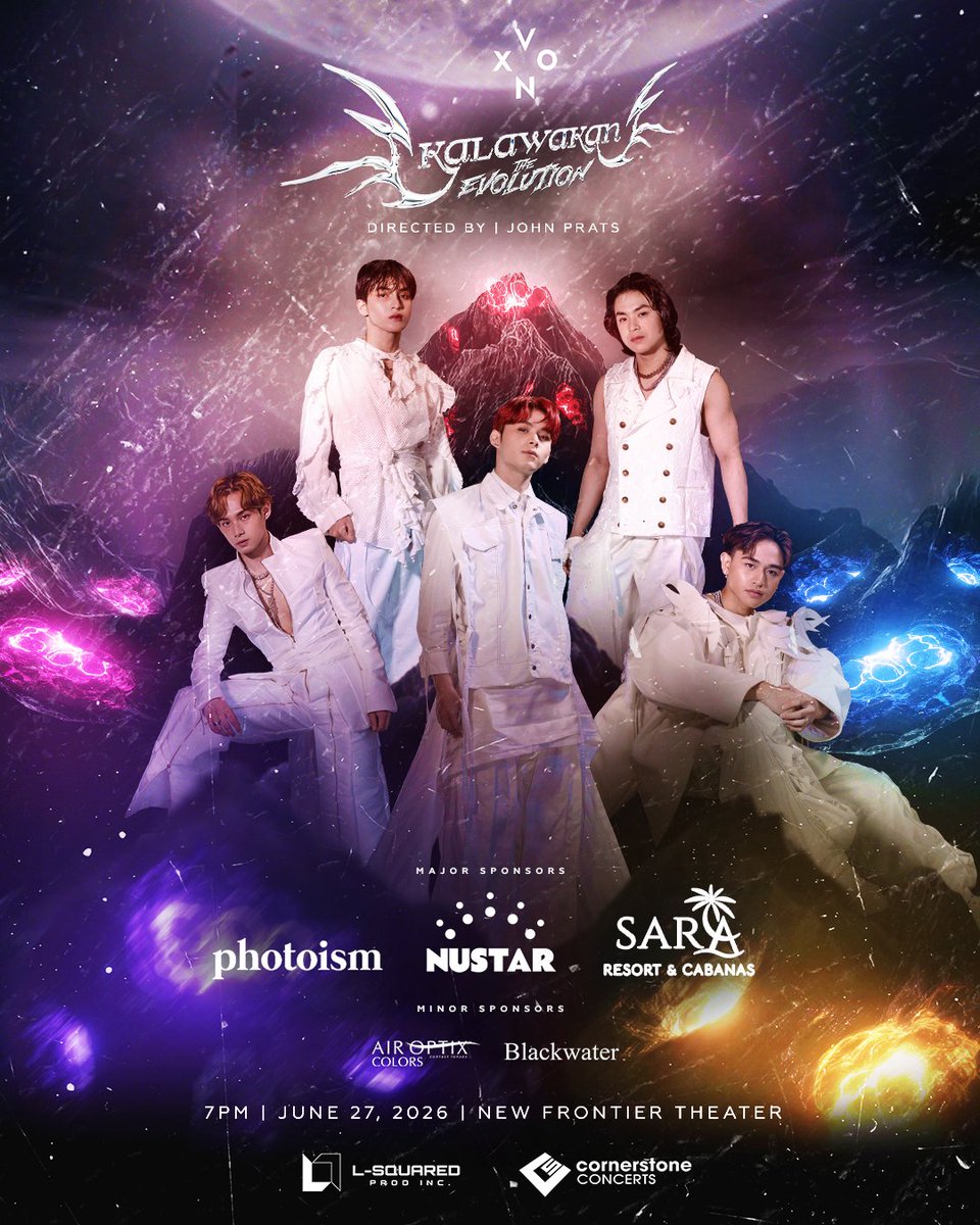 vxonofficial's tweet photo. The Kalawakan alignment is almost complete. 🪐✨

VXON commands the stage with an explosive production to prove exactly why they are called the Monsters of P-Pop. No holding back. No compromises. Just pure, unadulterated power live at the New Frontier Theater under the legendary direction of John Prats! 🛰️

Under the direction of John Prats, made possible by our Major Sponsors: Photoism, NUSTAR, SARA Resort & Cabanas and Minor Sponsors: Air Optix Colors, and Blackwater. 👑

The New Frontier Theater energy is waiting. 🎟️🔥

#VXON #VXONKalawakan #KalawakanTheEvolution #CornerstoneConcerts #LSquaredProdPH