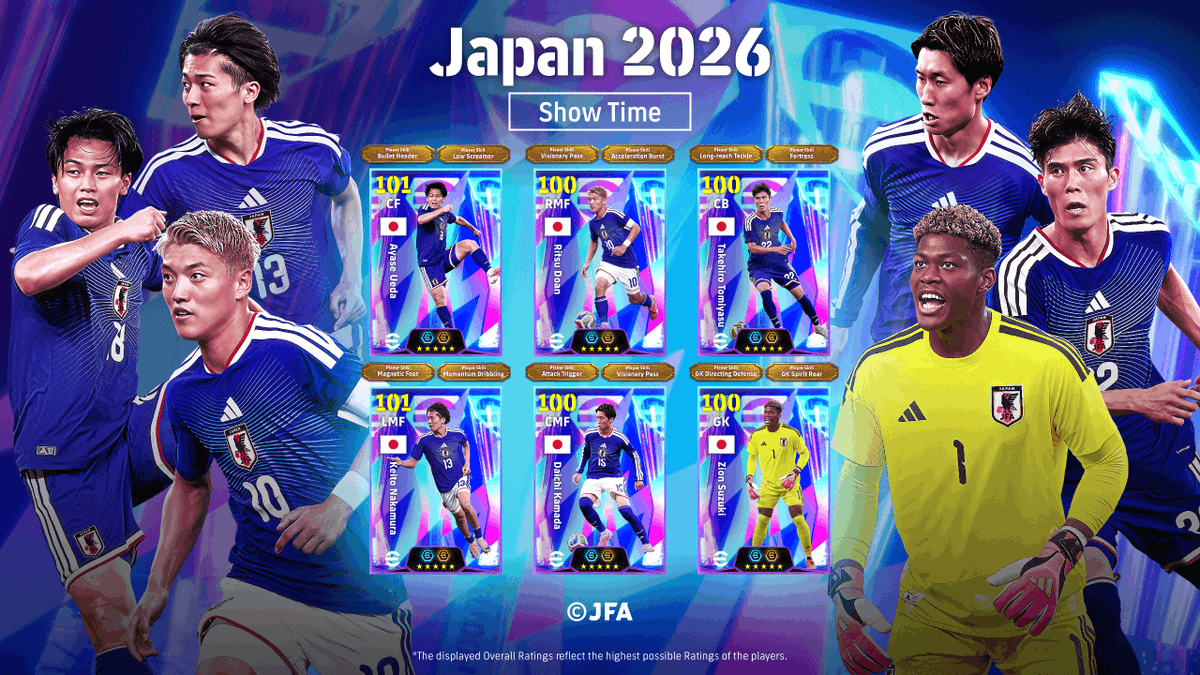 FUTW2129's tweet photo. *Concept

Show Time: Japan 2026🇯🇵

上田綺世
中村敬斗
堂安律
鎌田大地
冨安健洋
鈴木彩艶

伊藤、IJ、碧とか入れたい選手がいすぎました!!
ブラジル戦でかます選手にも期待🌟

#eFootball #イーフト https://t.co/1QxpIxBGaN