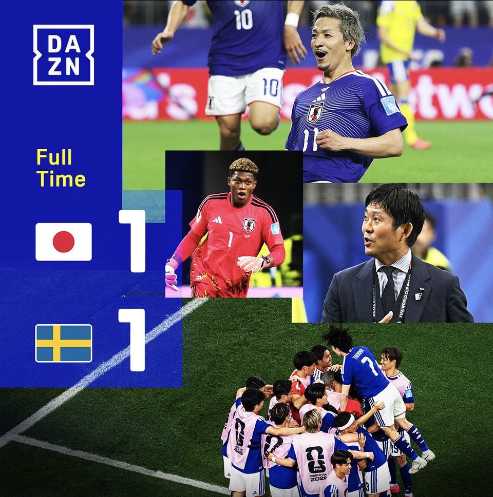 Printemps67's tweet photo. ⚽️日本代表決勝トーナメント進出🎉💙
堂安選手→上田選手→堂安選手→前田選手→GOAL！🥅素晴らしい連携でした👏そして鈴木選手神セーブ連発🙌さすが守護神です😭
みなさん本当にお疲れ様でした！！ブラジル戦もリアルタイムで応援します📣🥳頑張れ日本💙
#ワールドカップ
#日本代表 https://t.co/AzgZxBvv0u