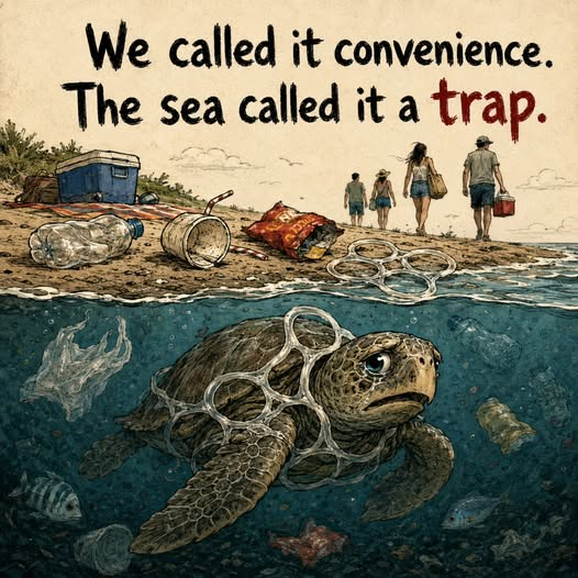 tiger26931's tweet photo. We called it convenience.
The ocean called it a trap.
A plastic bottle used for a few minutes…
A wrapper thrown without thinking…
A six-pack ring left behind…
For us, it was just waste.
For them, it became a cage. https://t.co/M1ixM0AJg7