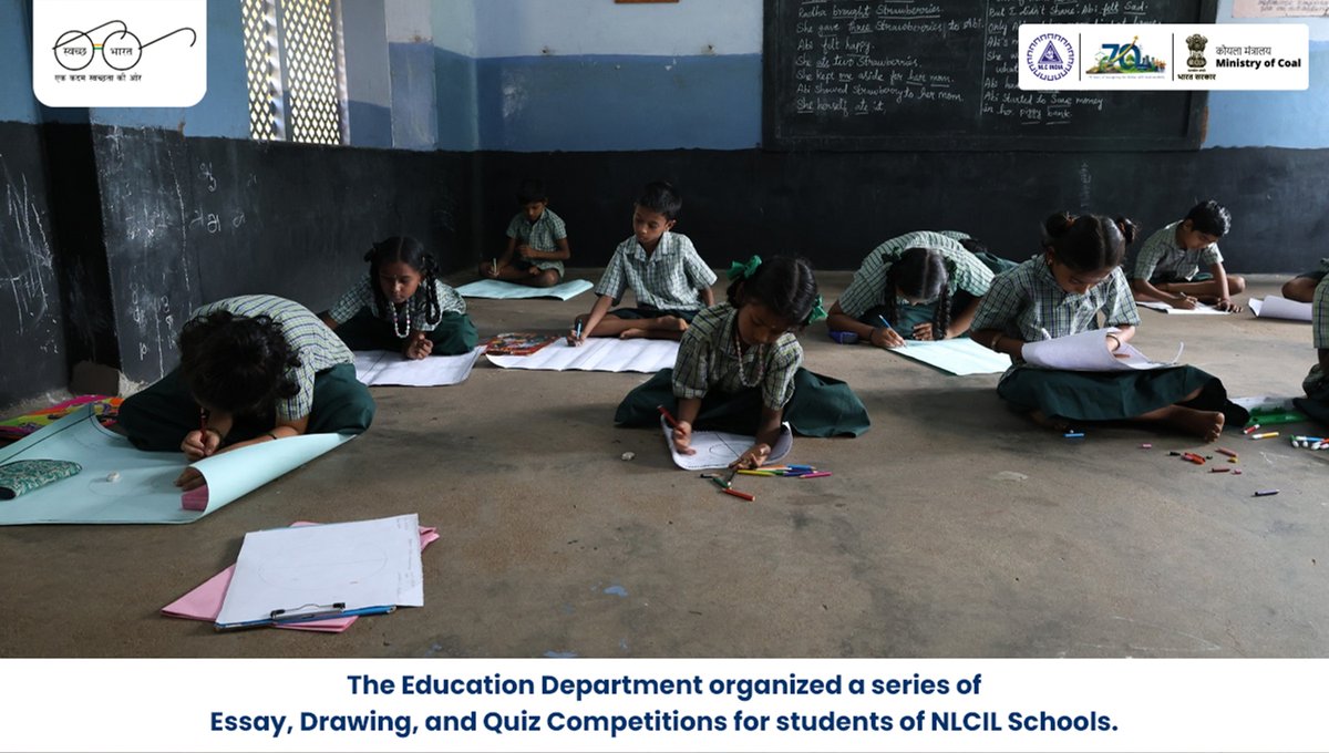 nlcindialimited's tweet photo. As part of #SwachhataPakhwada2026, essay, drawing, and quiz competitions were organized for students of NLCIL Schools on 23.06.2026 and 24.06.2026.

The initiative promoted awareness about cleanliness, environmental protection, and sustainable living among young minds.

#NLCIL #SwachhBharat #CleanIndia #Sustainability 
@CoalMinistry @kishanreddybjp @satishdubeyy