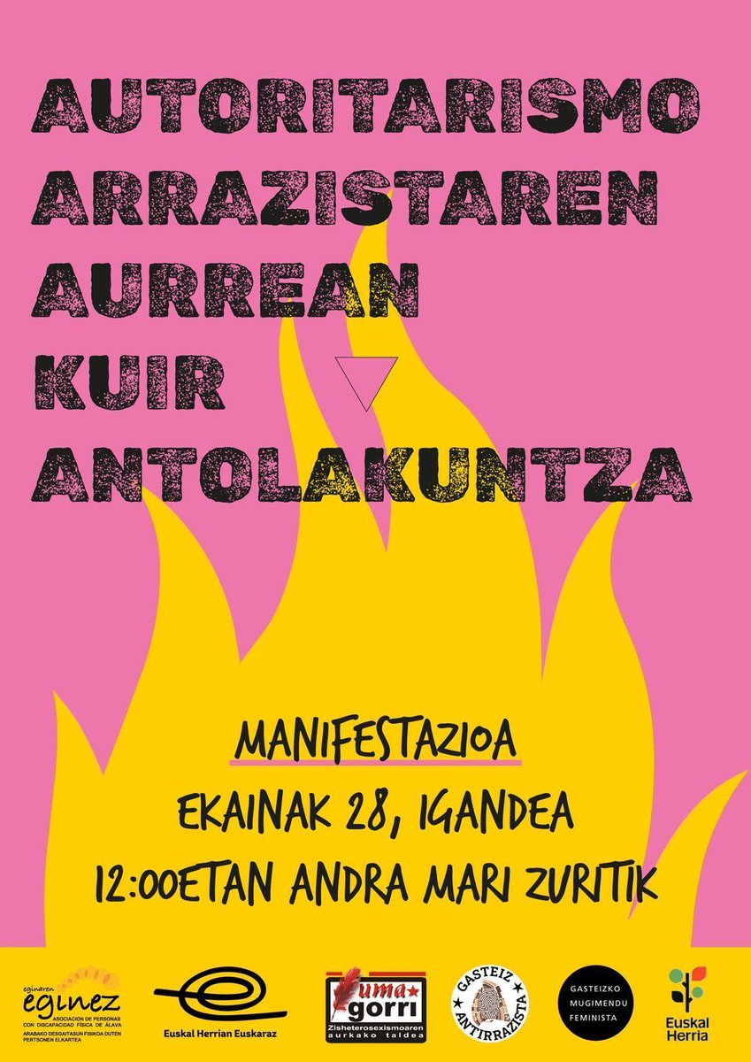 ikusgune's tweet photo. Igandean autoritarismo arrazistaren aurka mobilizatu gara
🔥 Manifestazioa
🗓️ Ekainak 28, Igandea
🕛️ 12:00etan
📍 Andra Mari zurian
🏳️‍🌈 🏳️‍⚧️ 🇵🇸 ✊️ https://t.co/UORkSj6ORW