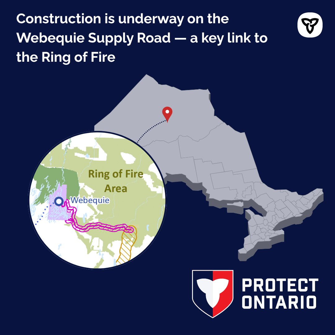RaymondChoPC's tweet photo. Shovels are in the ground on the Webequie Supply Road—a key link to the Ring of Fire.

We're moving our plan to protect Ontario by building Ring of Fire roads five years ahead of schedule, in partnership with First Nations every step of the way.

See more: https://t.co/x0Q62VG85F https://t.co/7CqpNBkQMh