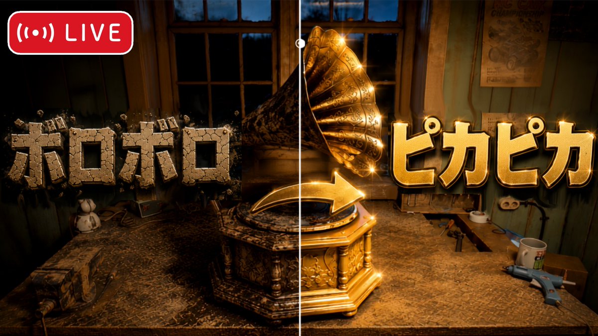 ichizo_013's tweet photo. 【 単発ゲーム配信 24:00~ 】
ボロボロの宝物を、手作業でピカピカに蘇らせる夜。
📺https://t.co/VAT7mJjD2X
#夜更かし配信 #リラックス #reshine https://t.co/CebUoGd3Sb