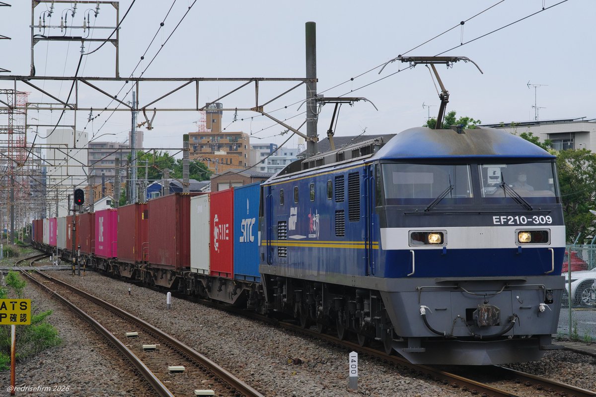 redrisefirm's tweet photo. 2026/06/26：4072レ：EF210-309＋コキ。昨日の5086で新鶴見にきてから運用変更によりこの流れへ。全検明けでそんなに経ってないのですがそうは見えないですね。 https://t.co/7O95wJhG2Z