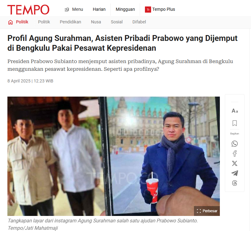 dimarsasongko98's tweet photo. April 2025. Pesawat Kepresidenan RI-1 melakukan transit mendadak ke Bengkulu.

Tidak tercantum dalam agenda resmi presiden.

Tujuannya: menjemput Sespri Presiden yang kehabisan tiket pesawat komersil.

Presiden tidak turun. 
Warga Bengkulu yang antusias menyambut hanya bisa melihat pesawat parkir 23 menit lalu terbang lagi.

Tiket komersil Bengkulu–Jakarta harganya ratusan ribu rupiah.

Biaya operasional transit RI-1 ditanggung siapa?