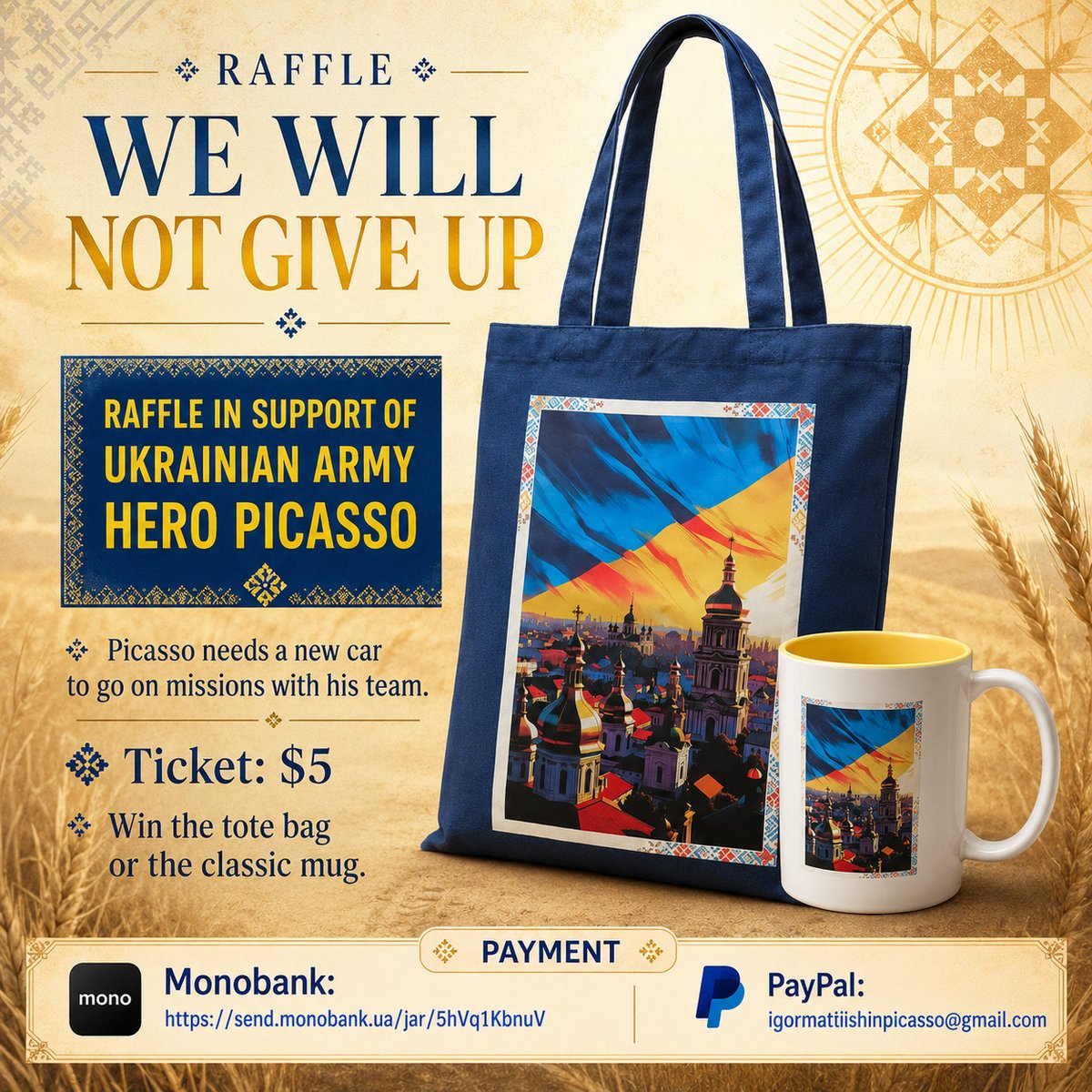 Heiko_G's tweet photo. Fellas, this could be the last #FiverFriday for Picasso’s Toyota Cruiser. 🙏

After 33 Fridays, we are finally under $1000 needed.

Please join the raffle and help finish this.

Prize: tote bag and mug designed by our friend. 🚙💙💛

Mono: https://t.co/qNQWjtdmqu
PP: igormatiishinpicasso@gmail.com
https://t.co/MXR2okSoiv