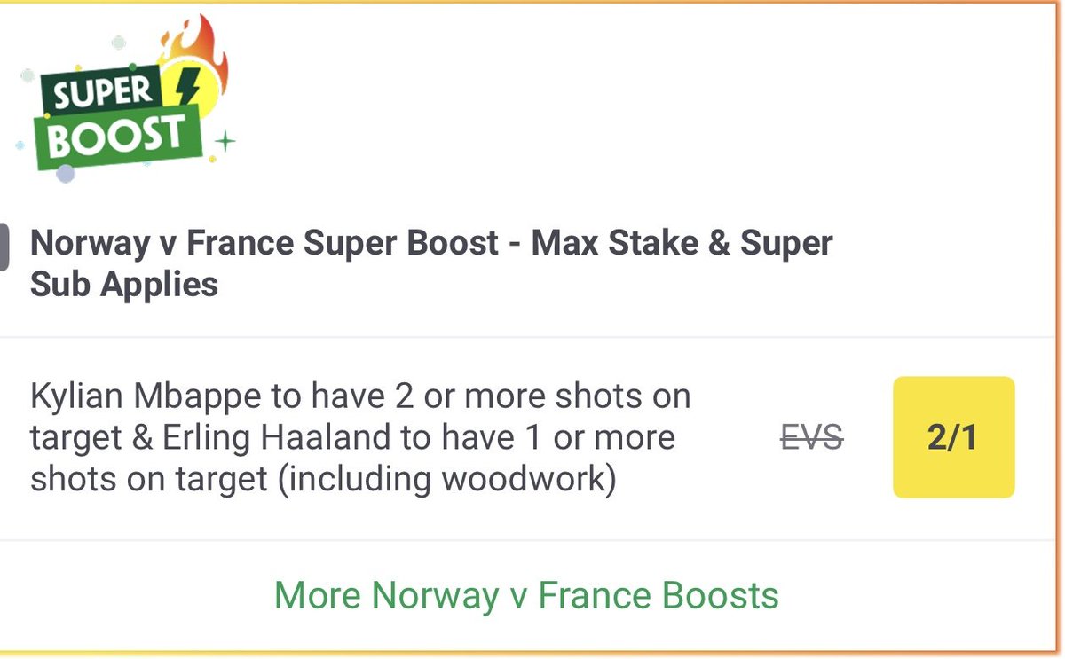 Slipnexa's tweet photo. 📌 Boost ⚡⚽
Odds: 📊2/1
(Amazing value on this boost)

#SuperBoost #FootballBetting #BettingTips #BetBoost https://t.co/jUd0q7J2Da