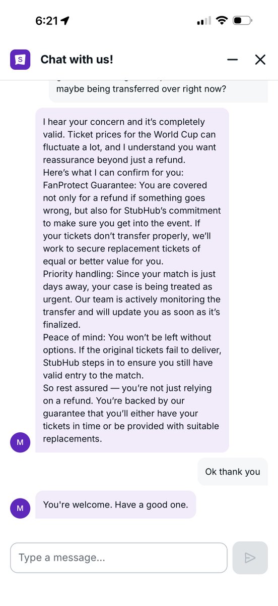 nanq99's tweet photo. @TeamStubHub Just informed seller cannot fulfill my World Cup tickets and StubHub cannot find a replacement.
Had contacted well in advance worried about this. Was reassured up until 12h there was no issue. Now tickets are 4x and you think a refund is acceptable?
Never again. https://t.co/yT3DTk34ZE