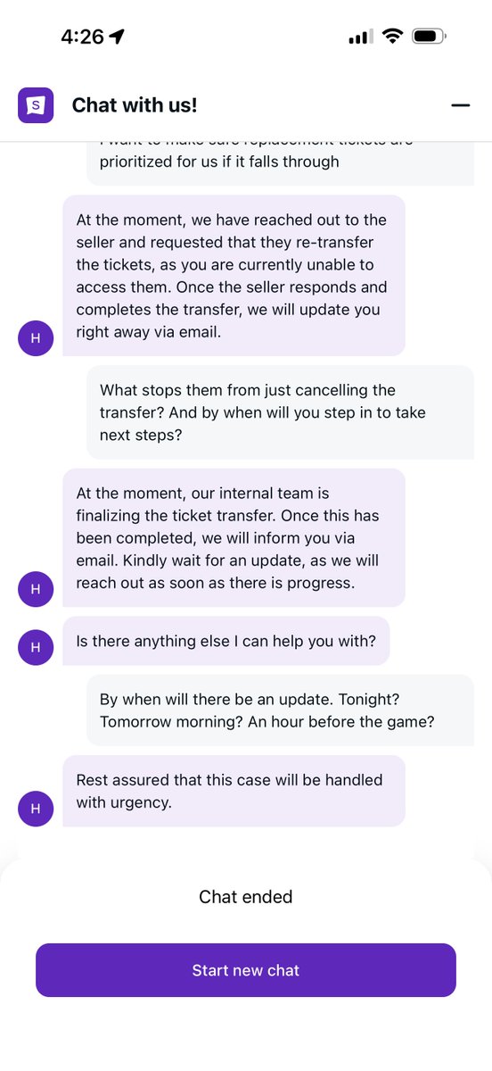 nanq99's tweet photo. @TeamStubHub Just informed seller cannot fulfill my World Cup tickets and StubHub cannot find a replacement.
Had contacted well in advance worried about this. Was reassured up until 12h there was no issue. Now tickets are 4x and you think a refund is acceptable?
Never again. https://t.co/yT3DTk34ZE