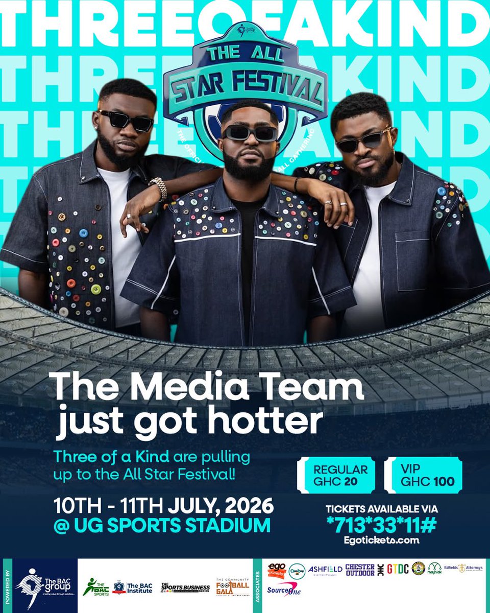AllStarFestval's tweet photo. The Entertainment Football Team for the All Star Festival is getting hotter. 🤩❤️

THREE OF A KIND are repping live. 
Guess their positions for a free VIP ticket😁 https://t.co/T9calzzvdp