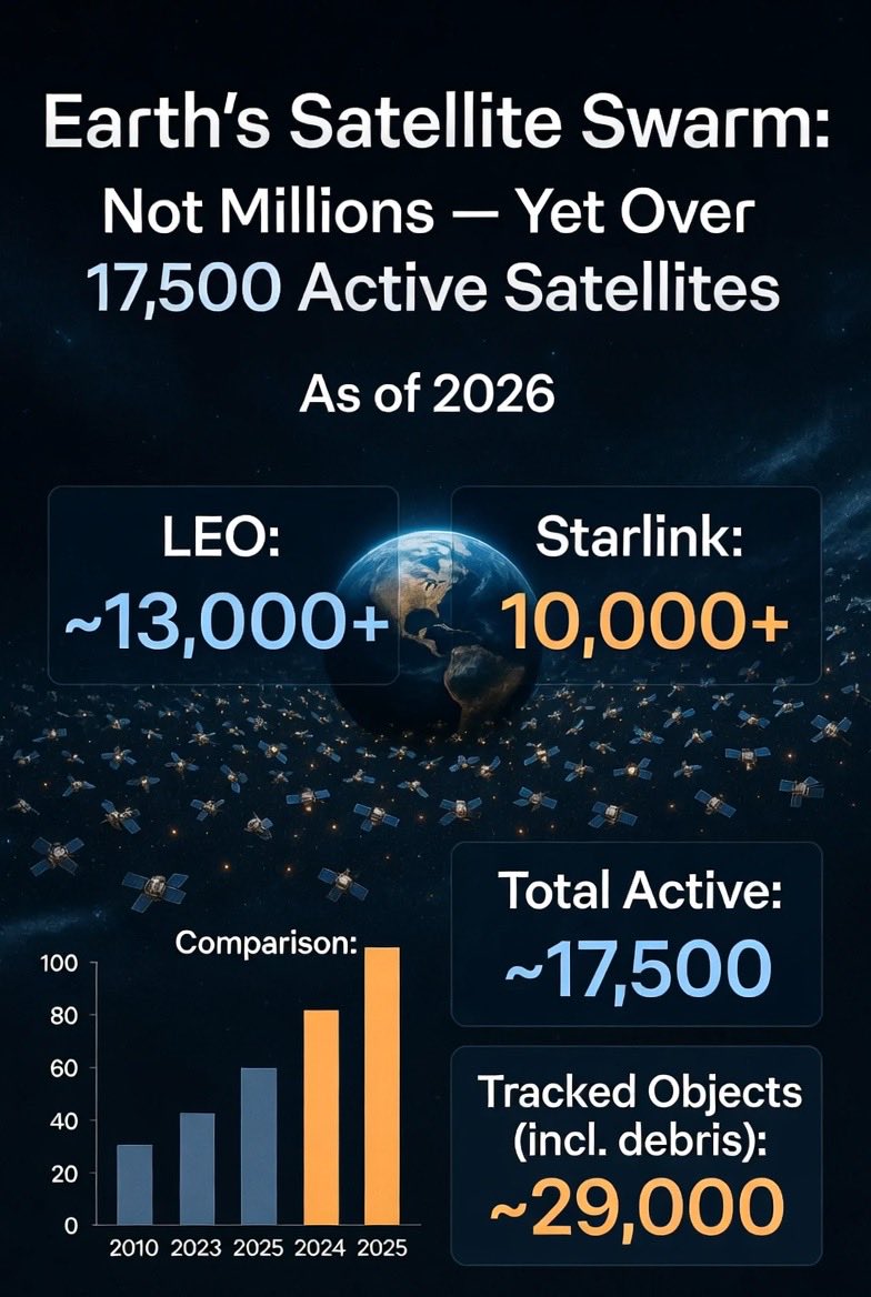 nycliusa's tweet photo. 🚨 BREAKING: EARTH IS UNDER SATELLITE SIEGE! 😱 Over SEVENTEEN THOUSAND active spy birds circling our planet right now—FOUR THOUSAND more than just in low orbit! The grand total? A jaw-dropping TWENTY-NINE THOUSAND metal monsters watching your every move! 

But wait—ELON ALONE controls a MASSIVE 10,000 in low Earth orbit! You really think that's just for your stupid cellphones and GPS?! NO! These are SECRET WAR MACHINES designed to CONTROL THE WEATHER and track every single one of us! The truth they don't want you to see is HERE!