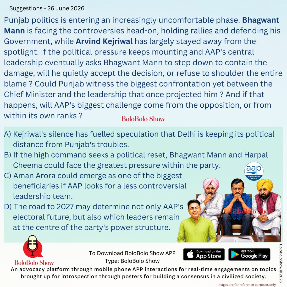 BoloBoloShow's tweet photo. Will Bhagwant Mann step down amid the ongoing crisis and allegations? @BhagwantMann @ArvindKejriwal @AAPPunjab @AroraAmanSunam @HarpalCheemaMLA https://t.co/9Ak9kftMG7