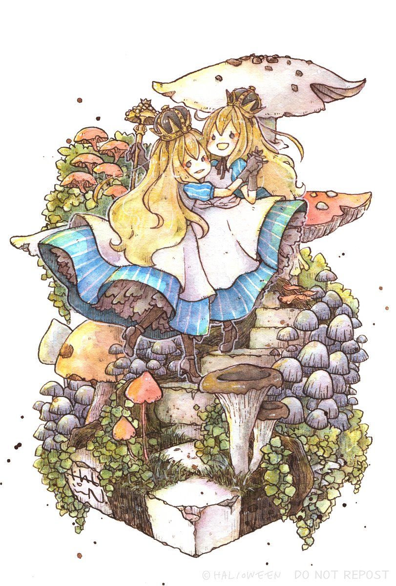 HAL10WEEN's tweet photo. キノコの国のふたりのアリス
 #あなたの描いたアリスを見せて https://t.co/NEjiU4adYB