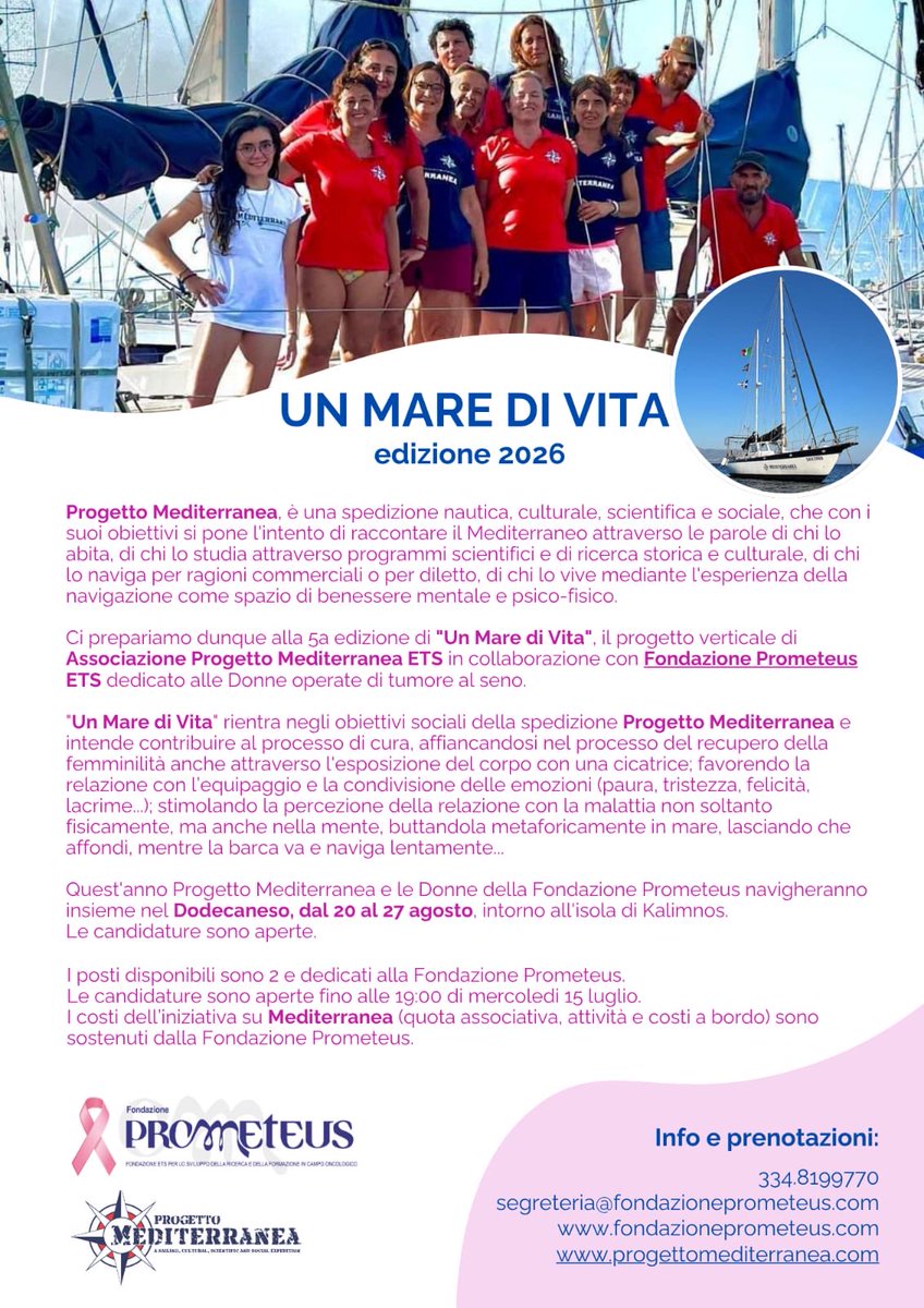 FortunatoLucio's tweet photo. Progetto “Un Mare di Vita” della Fondazione Prometeus con Associazione Mediterranea, due pazienti navigheranno nel Dodecaneso ad Agosto https://t.co/pNoxYxYQ3y
