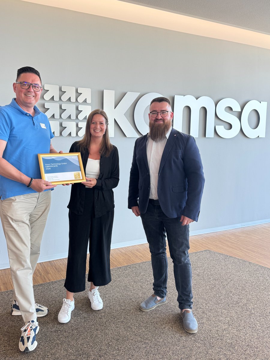 snom's tweet photo. 🏅 Congratulations to our partners at Komsa!
We are proud to present @KOMSA_AG with Gold Distribution Partner status in recognition of their outstanding dedication, expertise, and contribution to bringing Snom solutions to the German market.
#Snom #Komsa #GoldPartner https://t.co/keWudPS9xv