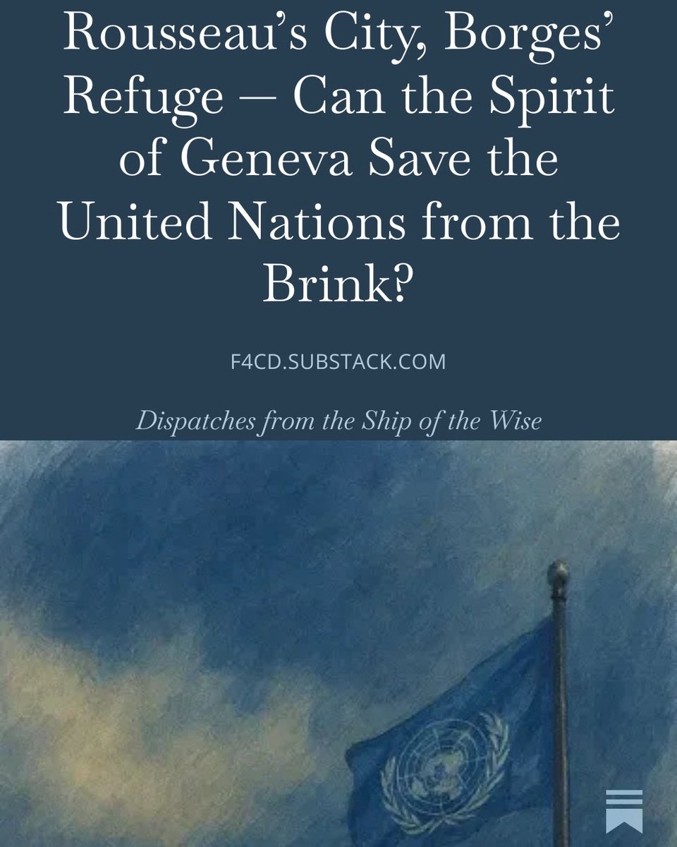 gregthl's tweet photo. On 26 June 1945, the UN Charter was signed in San Francisco.

81 years later, the question is not only how to reform the UN — but how to revive multilateralism and restore its soul.

My essay on Rousseau’s city, Borges’ refuge, and the Spirit of Geneva:

https://t.co/tU9PTFl3ep https://t.co/9MBI2wRckY