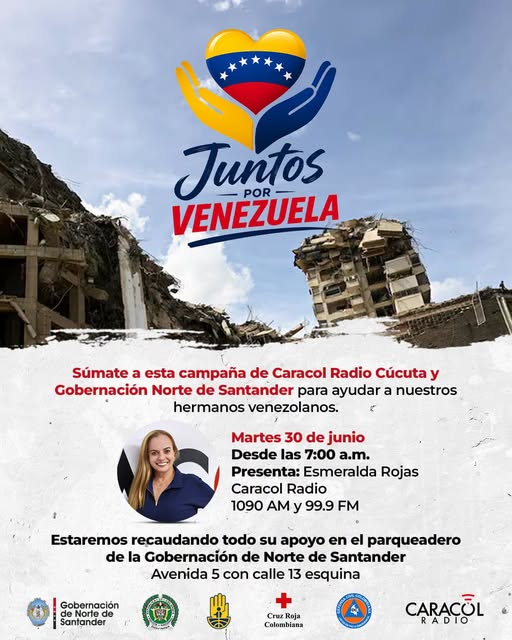 CaracolCucuta's tweet photo. Cada aporte cuenta y puede llevar esperanza a las familias afectadas por el terremoto. Súmate a esta jornada solidaria de @CaracolCucuta y la Gobernación de Norte de Santander.

Martes, 30 de junio
Desde las 7:00 a.m.
Parqueadero Los Naranjos, Gobernación de Norte de Santander. https://t.co/vzJSC98qwy