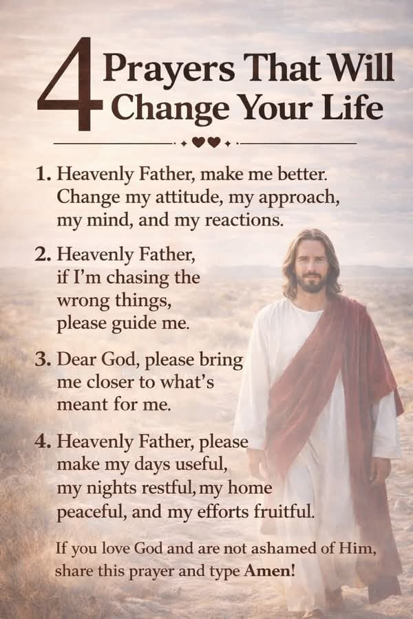 Life_truthway's tweet photo. 4 Prayers That Will Change your Life .

If you really Love Jesus Love Towards you drop Amen. https://t.co/GJRvPQA3LT