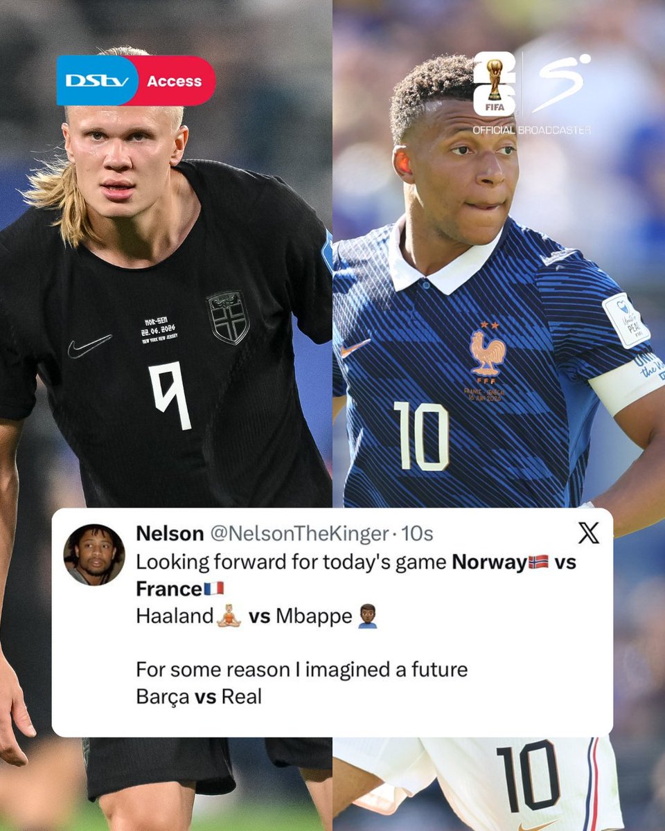 DStv's tweet photo. Okay, this will be a SHOWDOWN!!! Two goal machines playing against each other! Ayeye 🙆🏽‍♂️
😮‍💨 #EverythingCanWait #DStvFifaWorldCup26

➡️ https://t.co/P8gsrznDdL https://t.co/bQ7HqTWAuE