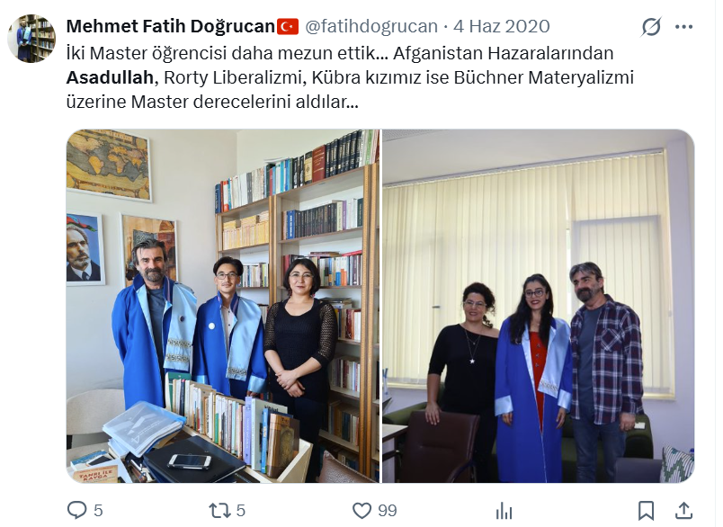AysegulDogrucan's tweet photo. Bugün @fatihdogrucan 'ın master tezini yönettiği  @AsadDansh felsefe alanında "doktor" unvanını almayı hak kazandı. 

Bütün namüsait koşullara ve talihsizliklere rağmen, yolunda sabır ve sebatla yür��yerek hedefe ulaşmanın somut bir örneği oldu.

Yolu ve bahtı açık olsun... https://t.co/KQR2XAy52x