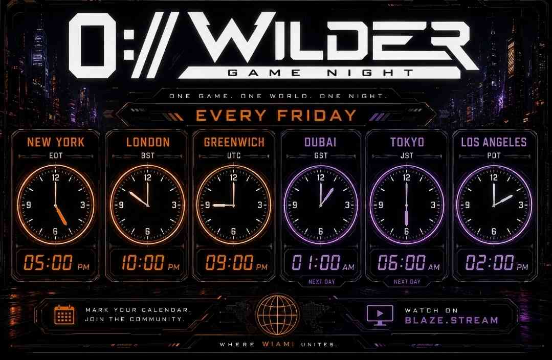 wildergamenight's tweet photo. 🌎 Join us TODAY for @WilderWorld Game Night! 

Check the world time zones and jump in wherever you’re playing from. 👀 

We’ve got a few special surprises waiting! Join us on @blaze_stream  with @zsolt_tech  &amp; @k1ngbre4ker . 

Let’s light up Wiami! 🔥🎮 https://t.co/osAMnj986B