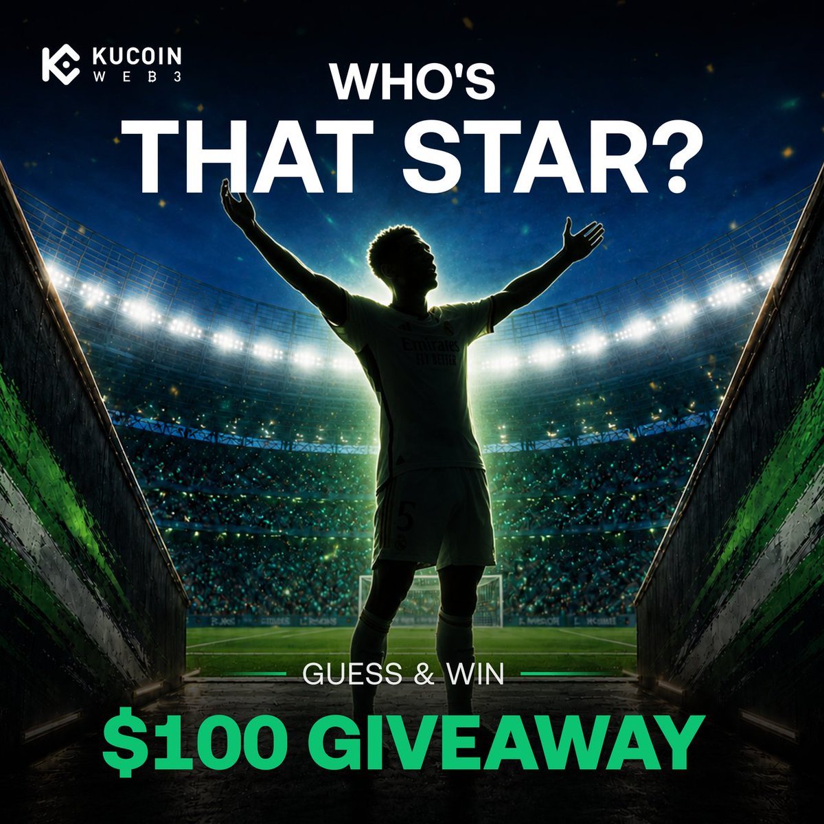 KuCoin_Web3's tweet photo. Who’s that star?  🏴󠁧󠁢󠁥󠁮󠁧󠁿

Guess the player in the comments.

$100 for one lucky correct answer.

1️⃣ Follow @KuCoin_Web3
2️⃣ Repost &amp; Tag your friends
3️⃣ Reply with your answer &amp; EVM wallet address https://t.co/brTFTM7zQc