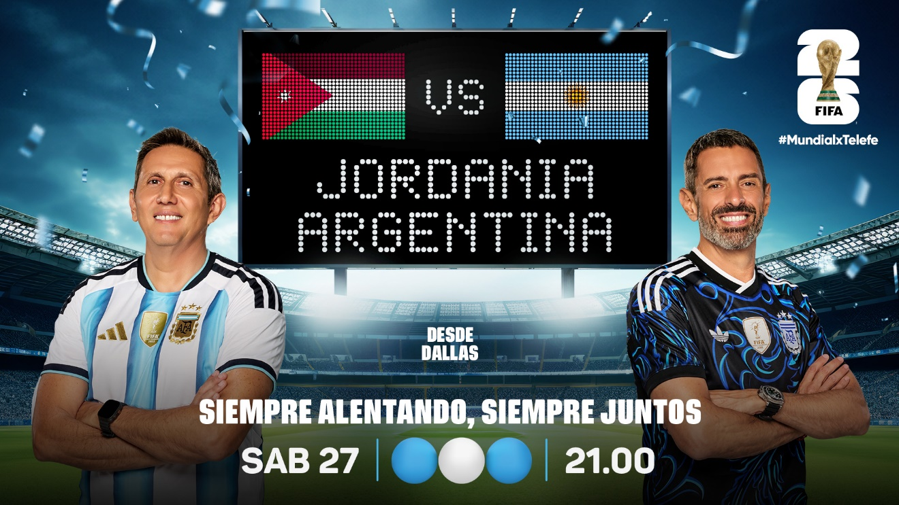 Telefeprensa's tweet photo. ¡Este sábado la Selección juega en la pantalla de @telefe! 🇦🇷⚽️
Viví toda la pasión de la Copa del Mundo desde Dallas:
🕕 18:00 h | Por el Mundo Mundial con Marley e Ian Lucas.
🕖 19:15 h | Palpitando la Previa con Sofi Martínez.
🕘 21:00 h | La Previa de 🇯🇴 Jordania vs. Argentina 🇦🇷 con Pablo Giralt y Juan Pablo Varsky.
¡Siempre alentando, siempre juntos! 💙🤍💙 #MundialxTelefe