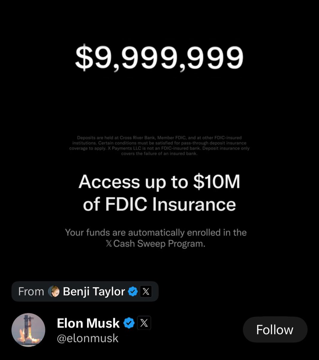 bdicinsurance's tweet photo. Having FDIC for cash on @XMoney is great start. 

How about also getting BDIC (StableCover Pro) for stablecoins (in the future) for XMoney? @elonmusk  https://t.co/jWM25dB4Nn https://t.co/ICSctVR911
