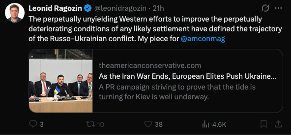 geogvma's tweet photo. Ragozin now writing for American Conservative, which also publishes Quincy- and Valdai-affiliated mouthpieces like Mark Episkopos and Ted Snider and Orban creatures like Phil Pilkington.🔽 https://t.co/Yjbafb02lw