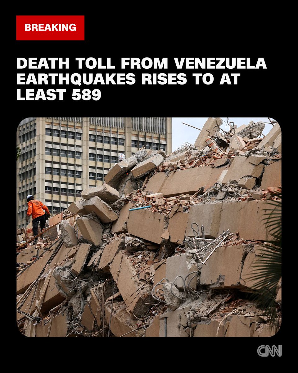 cnnbrk's tweet photo. Death toll from Venezuela earthquakes rises to at least 589, authorities say. Follow live updates. https://t.co/vka9d2s21B https://t.co/LwJ6ZBFhwx