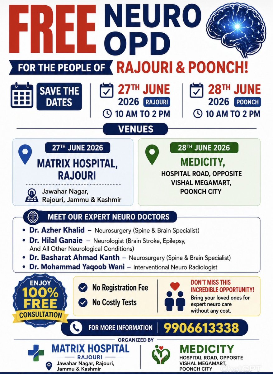 Drsheikhamina's tweet photo. RAJOURI POONCH PEOPLE … FREE NIRO OPD ON 27th &amp; 28th June … for details contact on these numbers. https://t.co/ZW6NPmeIbe