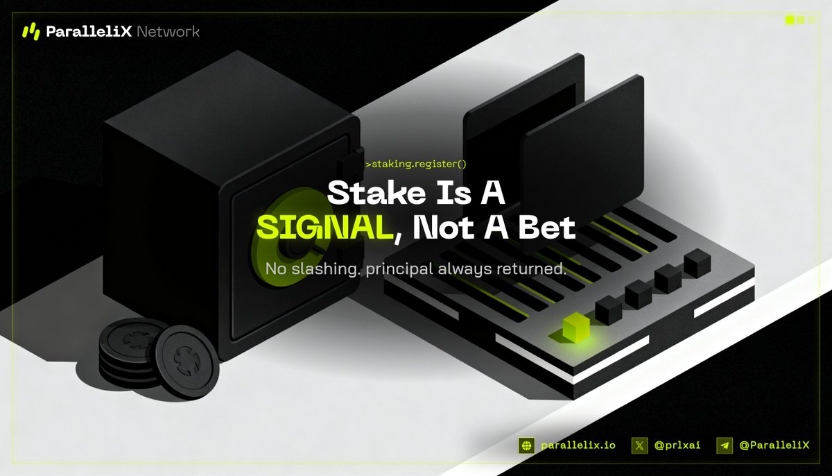 prlxai's tweet photo. Operators stake $PRLX, not as collateral but as a registration. No slashing. No penalty. Your principal is always there, returnable after a 7-day cooldown.

The stake says: this node exists, it's real, and it's ready to serve.

#ParalleliX #AI #Staking https://t.co/4EnelPpqac