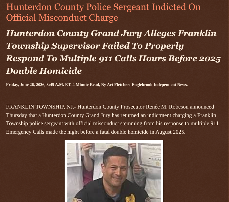ArtFletcher9's tweet photo. Hunterdon County Police Sergeant Indicted On Official Misconduct Charge https://t.co/eUYLyxJnpu via @Englebrooknews #NewJersey #HunterdonCountyNJ #FranklinTownshipNJ #PoliceSergeant #GrandJury #Indictment #OfficialMisconduct #DoubleHomicide @HRG_Media @LodiNJNews @fordmb1 @SarahGeving1 @Shannon96574094 @DanCook26214426 @gator4kb18 @TrumpWasRite2 @KathyKbrose @RobGerundo @JimBobW49