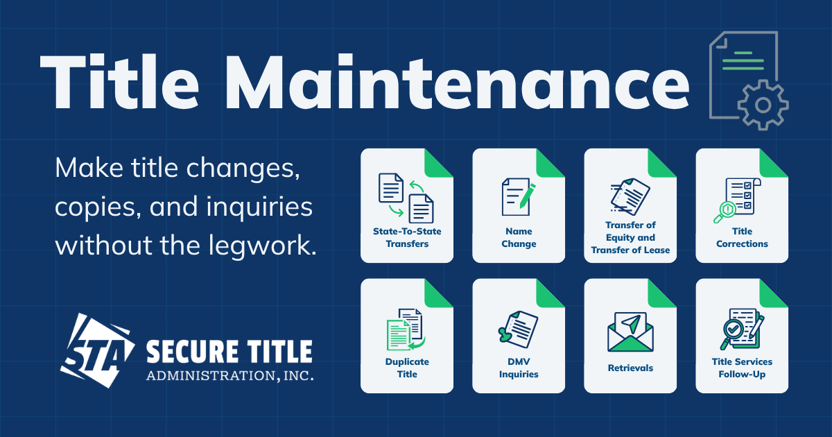 securetitle's tweet photo. From state-to-state transfers and duplicate titles to title corrections, name changes, and DMV inquiries, STA's title maintenance services help businesses navigate the title process with confidence.

https://t.co/t5B7UEOqii

#SecureTitleAdministration #TitleManagement https://t.co/hk9EuVKeNk