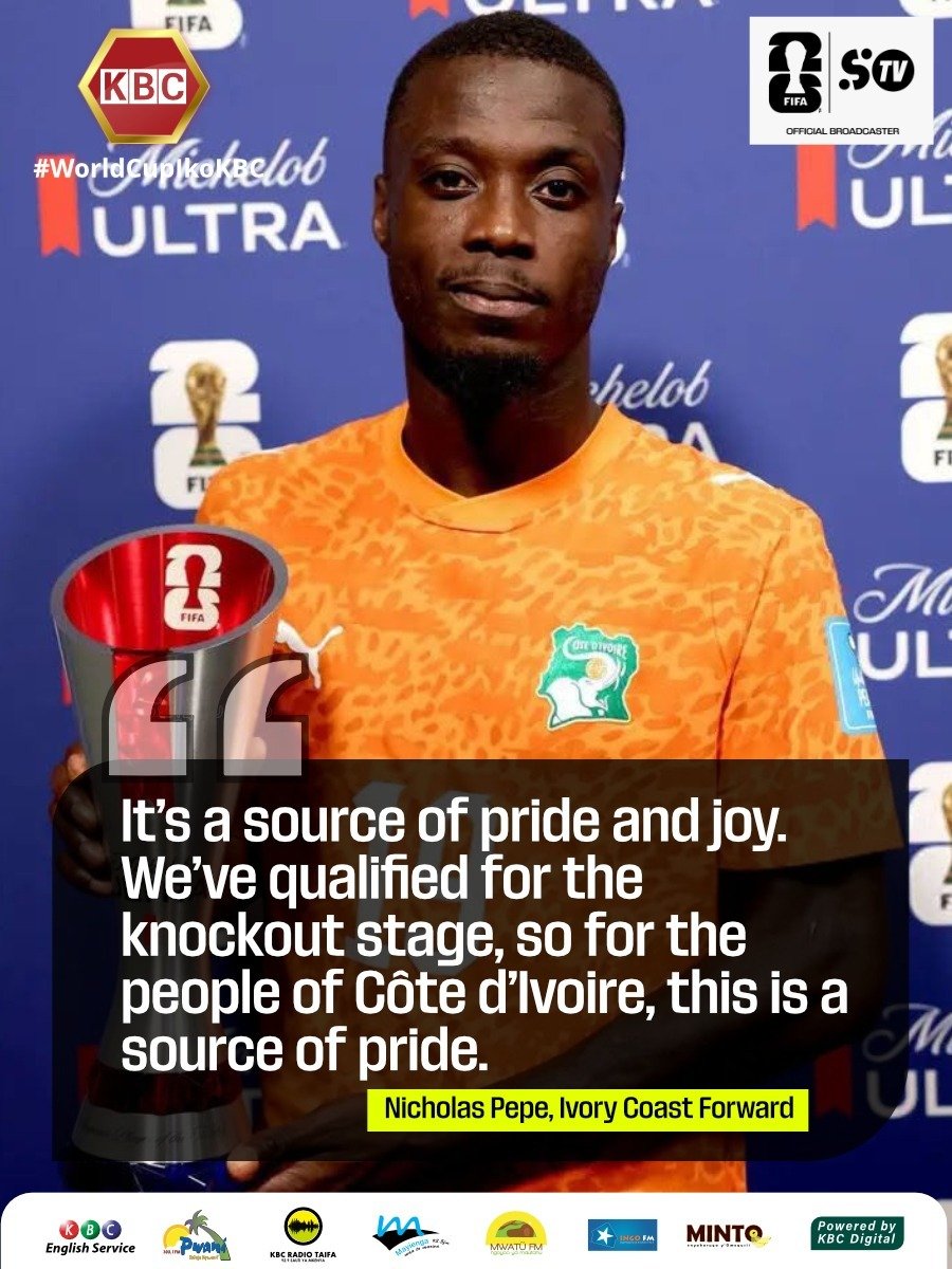 RadioIngo's tweet photo. “It’s a source of pride and joy. We’ve qualified for the knockout stage, so for the people of Côte d’Ivoire, this is a source of pride." ~ Nicholas Pepe,Ivory Coast forward
#WorldCupIkoKBC# ^DA https://t.co/Z9hWmTstIe