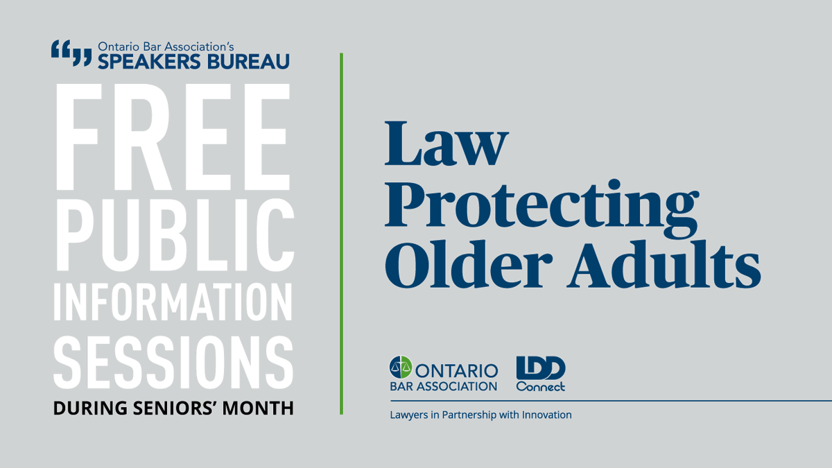 OBAlawyers's tweet photo. OBA members are stepping up, once again, during Seniors' Month to offer free info sessions to enhance understanding regarding the rights of older adults. @torontolibrary Agincourt Branch will host a session, led by Jack Fallon, on Tuesday, June 30 at 1pm. https://t.co/tDJco1oa1v https://t.co/Wa5Gr3hiRJ