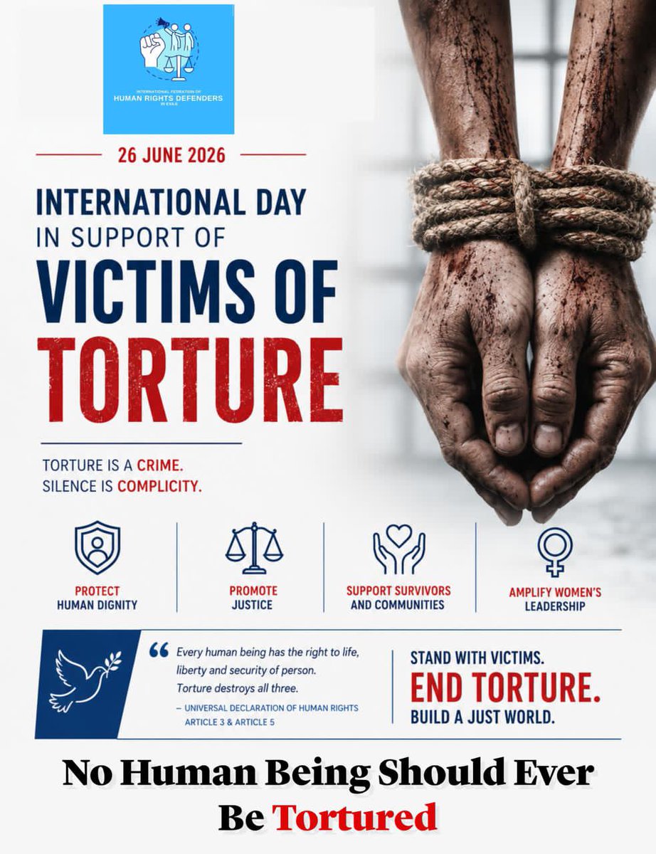 wahidanwari786's tweet photo. On the International Day in Support of Victims of Torture, I stand with every survivor and every family affected by torture.
Silence enables abuse. Justice, accountability, and respect for human dignity must prevail everywhere.
#EndTorture #HumanRights https://t.co/jbxCSL1e8L
