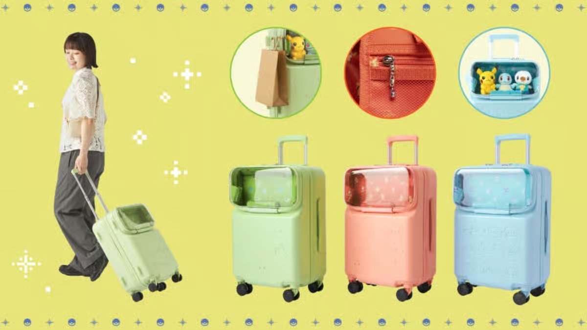 JVCom's tweet photo. Pokémon dévoile une valise avec un compartiment transparent pour transporter… vos peluches !

Vendue 26 400 yens (environ 163 $), elle sera disponible à partir du 2 juillet sur le Pokémon Center Japan Online. https://t.co/UwnTHMe7a9
