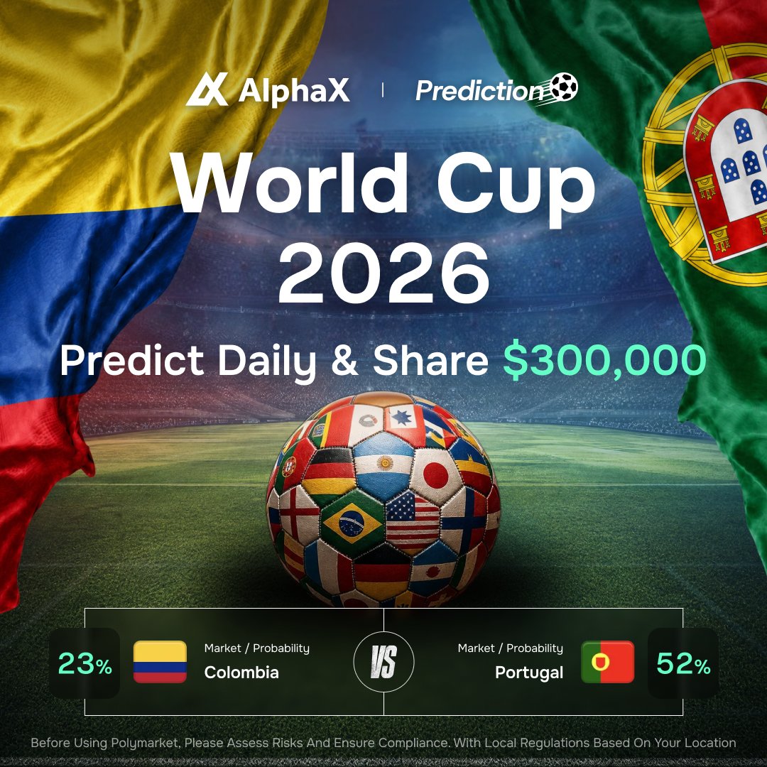 AlphaX_DEX's tweet photo. 🇨🇴 Colombia vs Portugal 🇵🇹

South American flair against European firepower. One of the night's biggest clashes.

🗓 Jun 27 · 23:30 UTC

1️⃣ Follow @AlphaX_DEX
2️⃣ Retweet this post & tag 3 friends
3️⃣ Drop your match prediction screenshot + UID
🎁 5 Winners · 20 USDT each

⚡ https://t.co/0ikY2kjJip