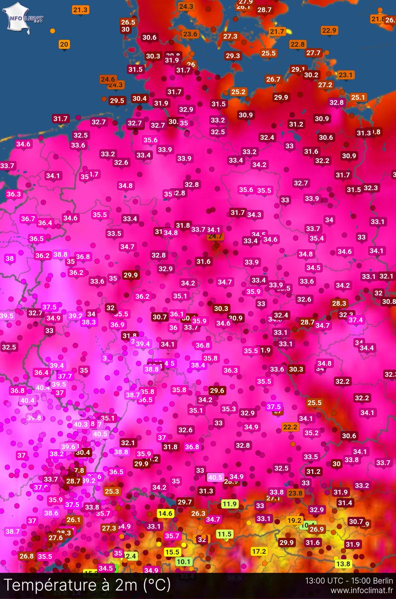 Weathercast_tr's tweet photo. Bonn 38°C 
Yerel olarak 40°C'ye ulaşan yerler var. 
Bati Almanya yanıyor 🔥
2003'ten beri en şiddetlisi ve rekorlar kırılacak. https://t.co/O705ZtNiME