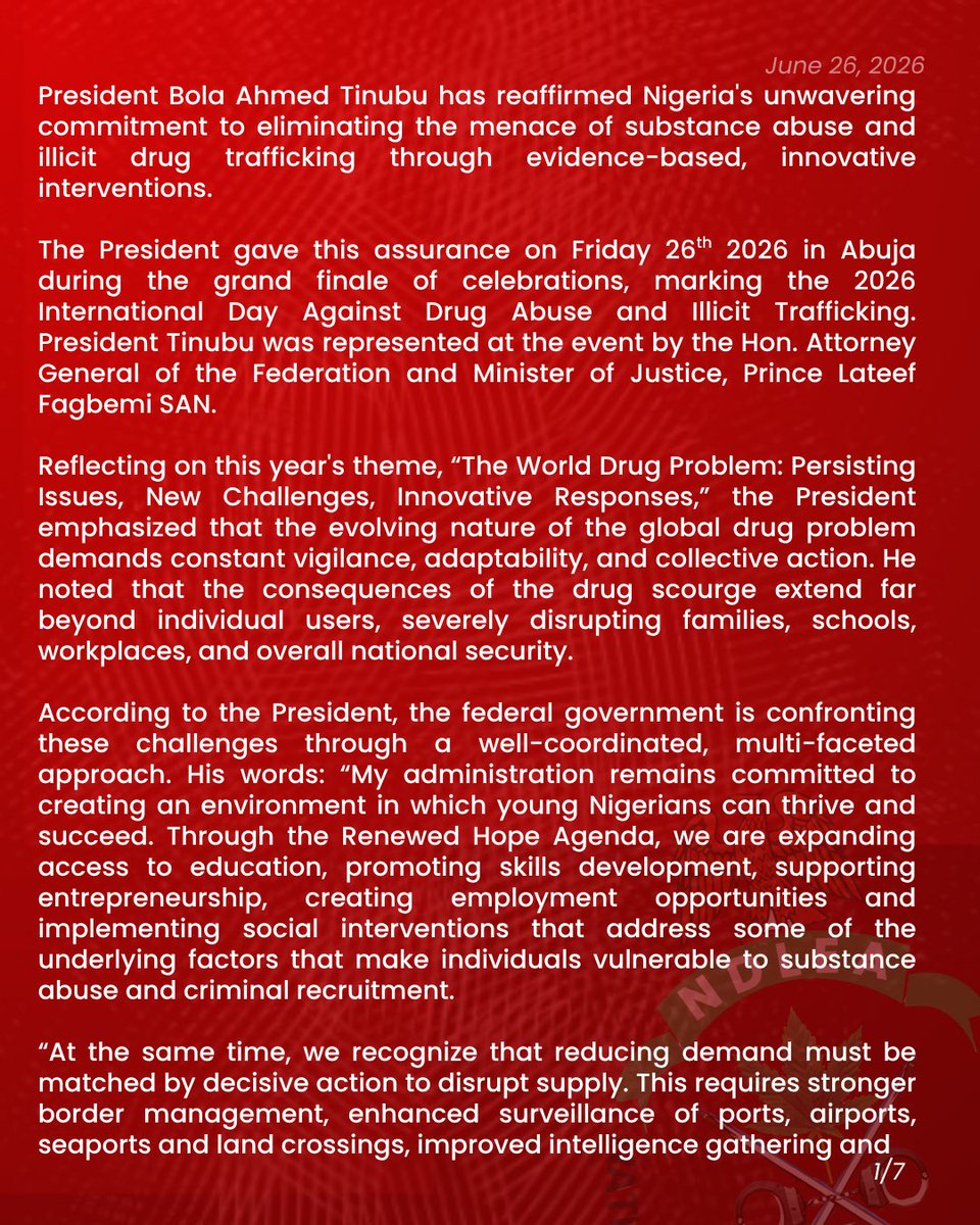 ndlea_nigeria's tweet photo. Nigeria remains committed to curbing drug scourge through innovative interventions- President Tinubu

Read more at:
https://t.co/zs3fFksRTK https://t.co/GfeKfa3qIf