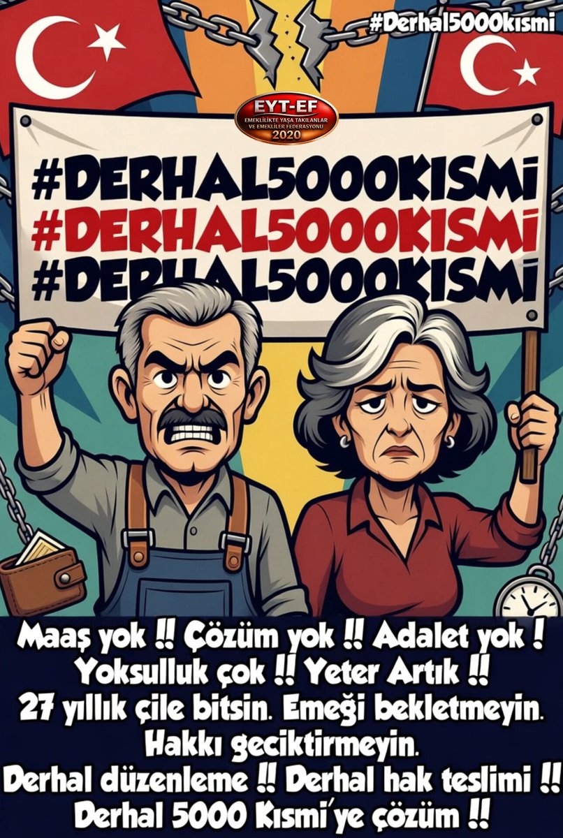 SamsunEytEf's tweet photo. Maaş yok!
Çözüm yok!
Adalet yok!

Yoksulluk çok!

Yeter Artık
27 yıllık çile bitsin.

Emeği bekletmeyin.
Hakkı geciktirmeyin. 

Derhal düzenleme!
Derhal hak teslimi!
Derhal 5000 Kısmi'ye çözüm!

@Akparti
@RTErdogan
@isikhanvedat
@memetsimsek

#DERHAL5000Kısmi
#EmekliyeDerhal50Bin https://t.co/4CfG2OITYQ