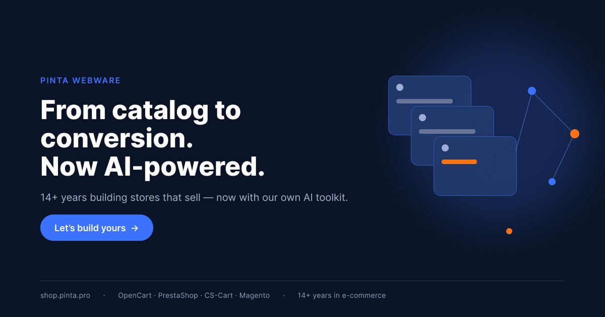 Pinta_Webware's tweet photo. From catalog to conversion — now AI-powered. 🚀

14+ yrs of stores that sell, now with our own AI toolkit: instant translation + ChatGPT product content.

👉 https://t.co/K0jXrcBvOA  #eCommerce #AI https://t.co/g8cLjdGkY5