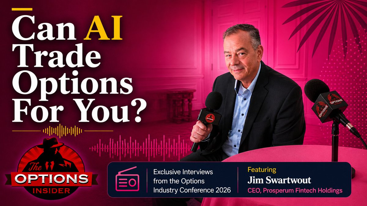 Options's tweet photo. Can AI trade options for you? 

That's the question we tackled with Jim Swartwout, CEO of Prosperum Fintech Holdings at the @OptionsConf 2026. From AI-powered trading assistants and options education to 24-hour markets, 0DTEs, prediction markets and what's next for brokerage technology, this conversation covers where the industry may be headed.

Listen now on your favorite podcast platform including: ▶️ https://t.co/nSQ0BfjX0l

Subscribe to the full Options Insider Radio Network: 🍎Apple: https://t.co/PxeG60OBru 
🎧Spotify: https://t.co/9atNj6GmAm

#OptionsConf2026