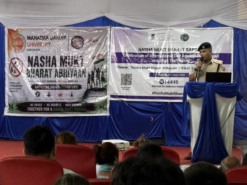 NssMahatma's tweet photo. MGU Meghalaya observed the International Day Against Drug Abuse and Illicit Trafficking with an awareness programme conducted by Byrnihat Police Station. Hon’ble Vice Chancellor, faculty, NSS volunteers and students participated. #SayNoToDrugs #MGUMeghalaya #DrugFreeFuture https://t.co/vjhlTVjuiT