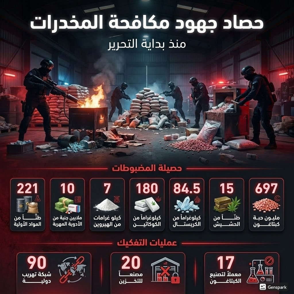 ftataljdl's tweet photo. منذ التحرير، تخوض أجهزتنا الأمنية معركة حقيقية ضد تجارة المخدرات، وكانت النتائج واضحة بالأرقام:
• ضبط وإتلاف 697 مليون حبة كبتاغون
• 84.5 كغ من الكريستال
• 15 طناً من الحشيش
• 221 طناً من المواد الأولية المستخدمة في التصنيع
كما تم تفكيك 90 شبكة تهريب دولية، وإغلاق 17 معملاً لإنتاج الكبتاغون و20 مستودعاً بشكل نهائي.
ما خلّفه نظام الأسد من إرثٍ مدمر… نعمل اليوم على إنهائه، وبناء سوريا أكثر أمناً لأبنائها.
#سوريا_دون_مخدرات #وزارة_الداخلية_السورية